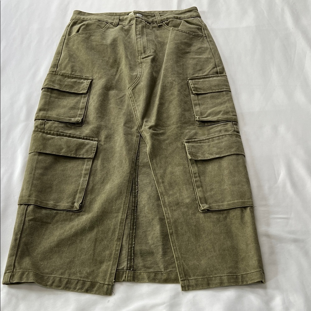 NWT Pretty Garbage Army Green Denim Cargo Skirt
